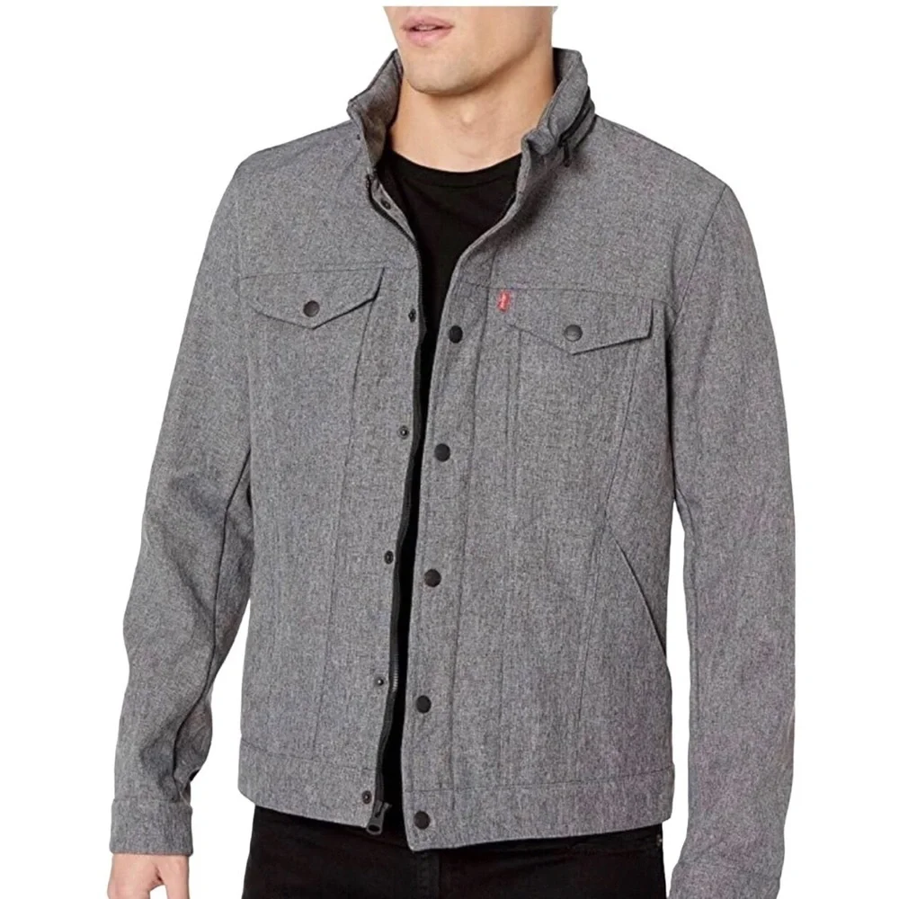 Levis Commuter Trucker Mens Size XXL Gray Snap Front Pockets Coat Casual Biggy - Picture 1 of 9